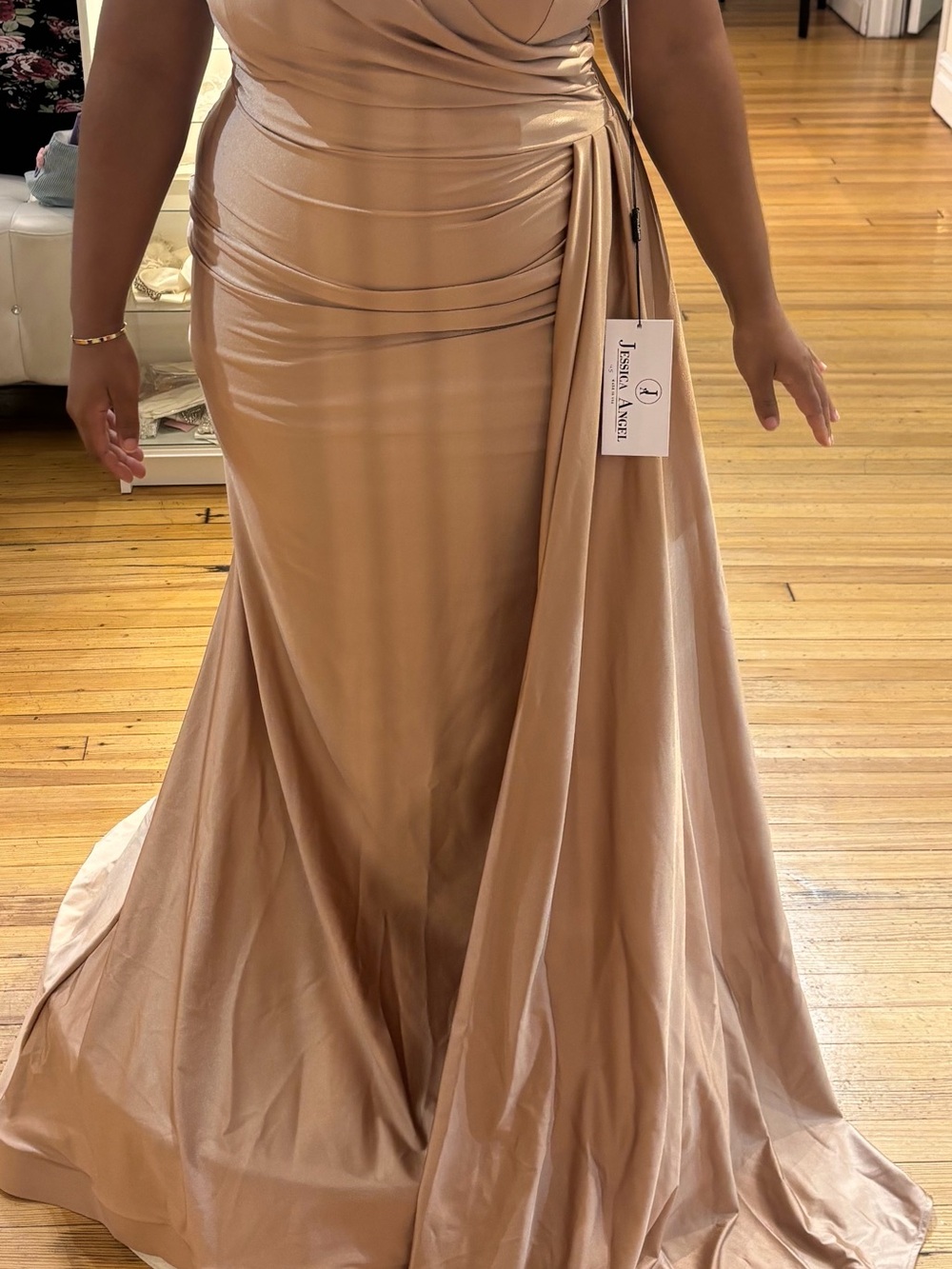 Jessica Angel Ivory-Taupe Satin Maxi Mermaid Skirt